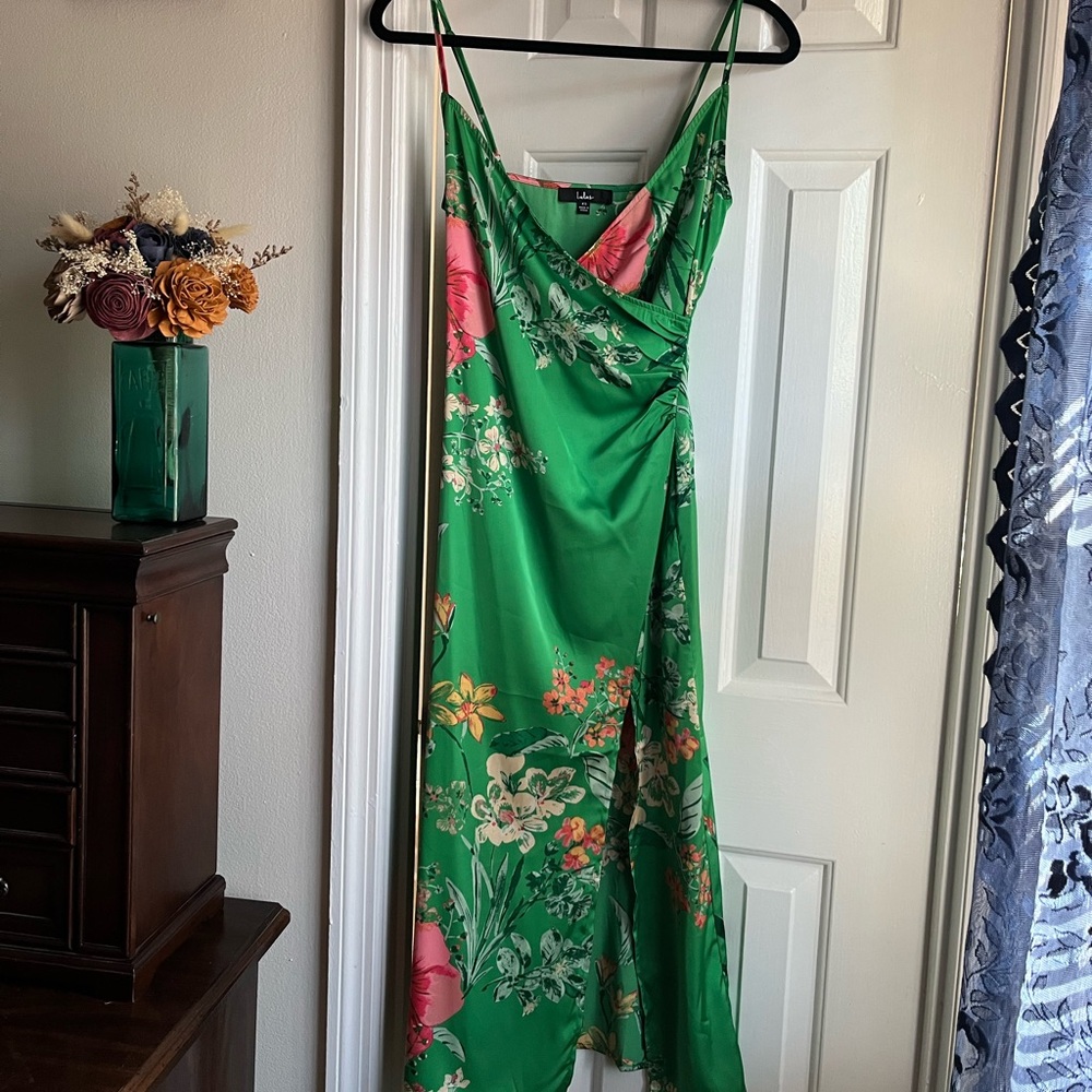 Satin Floral Green Dress